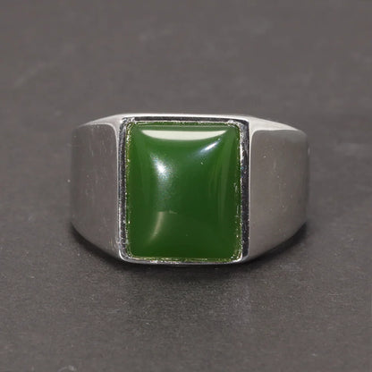 Size 12 - Minimalistic 925 Sterling Silver Green Agate Square Ring