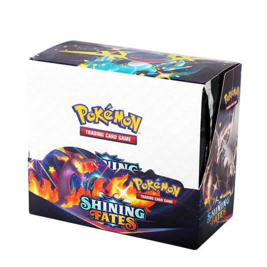 Pokémon trading card game box with 'Shining Fates' branding on a white background