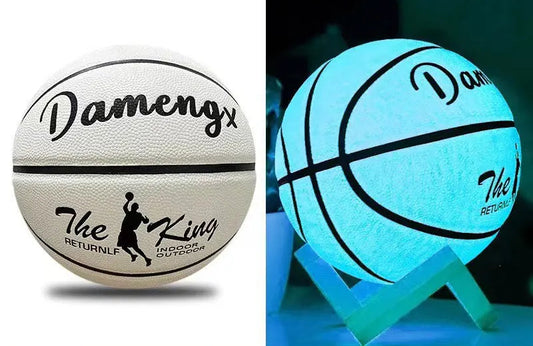 White basketball to a reflective glowing blue basketball