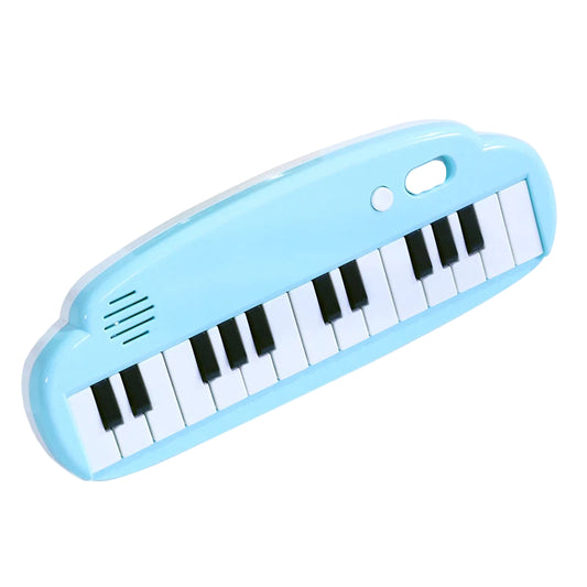 Blue keyboard with black and white keys on a white background