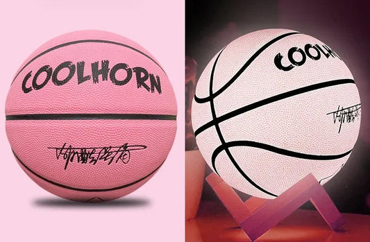 matte pink basketball turns into a glowing pink, reflective basketball