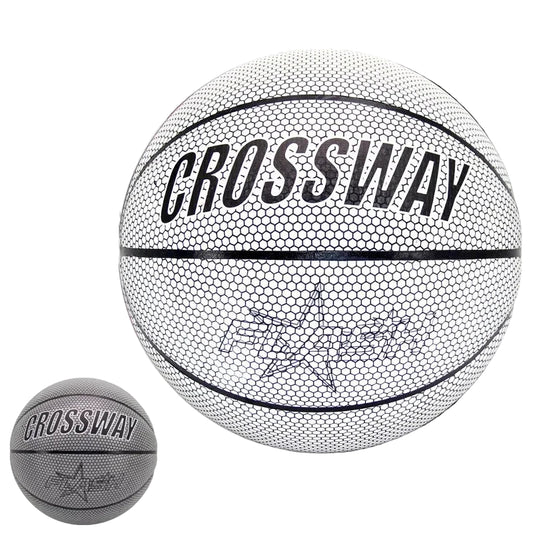 white reflective basketball - black pre-reflective ball